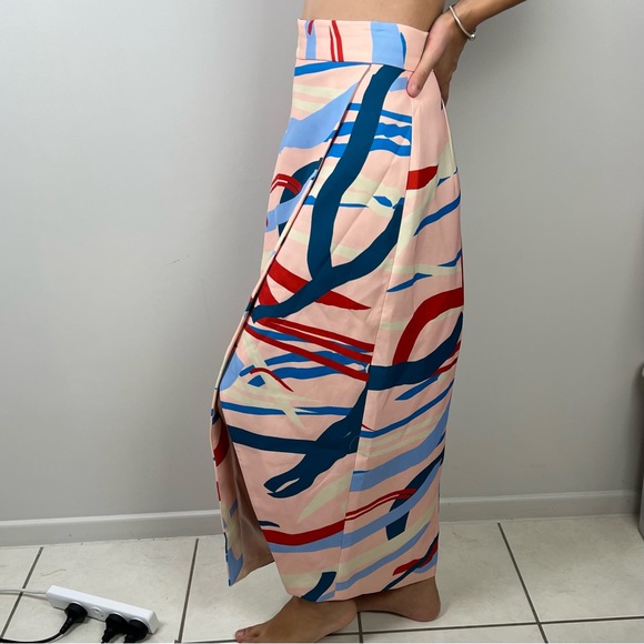 C/MEO Cameo Pencil Skirt Pink Multi Geometric Slit Maxi Long High Waist Size L - Picture 3 of 14
